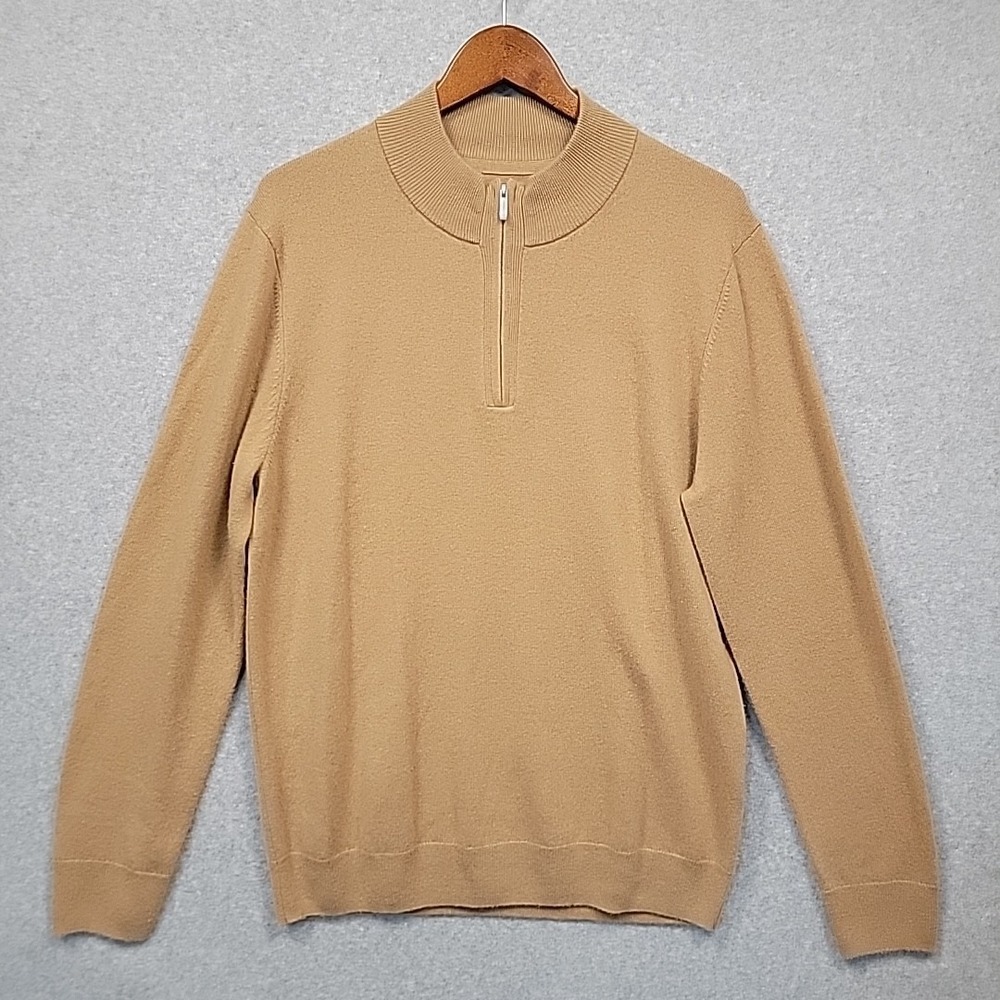 The COMMONS Wool Cashmere Blend 1/4 Zip‎ Pullover Sweater Tan Men's Large EUC
